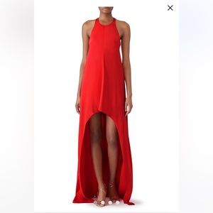 KaufmanFranco Womens High Low Scoop Neck Satin Shift Gown Red Size 14